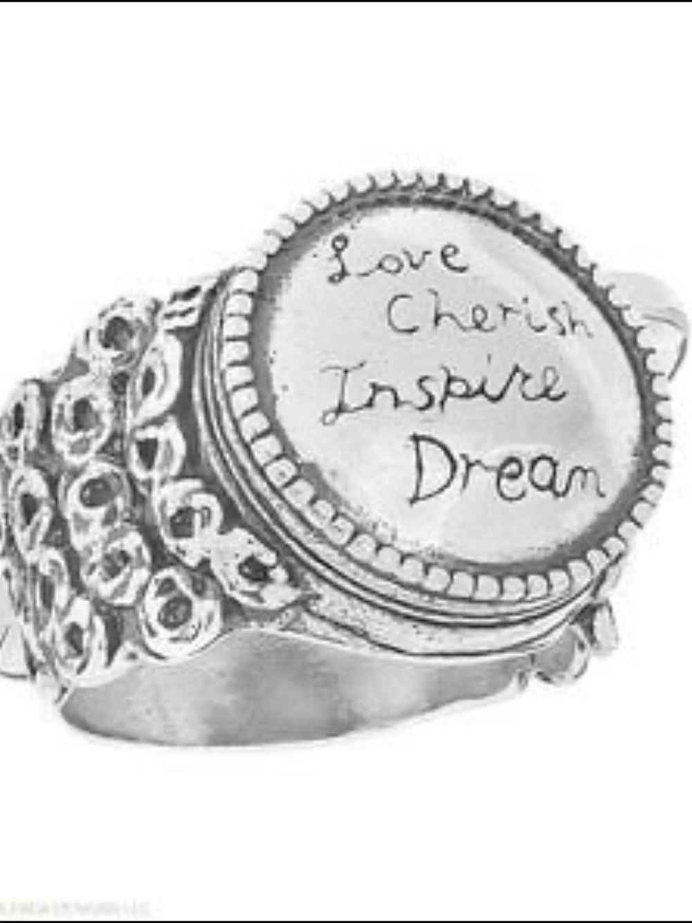Inspirational 'Love Cherish Inspire Dream' Silver Statement Ring